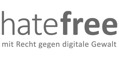 hatefree – mit Recht gegen digitale Gewalt Logo von hatefree: Schriftzug „hatefree“ mit Claim „mit Recht gegen digitale Gewalt“.